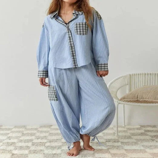 Ensemble de pyjama pour femme en lin, tenue d’intérieur et de nuit deux pièces