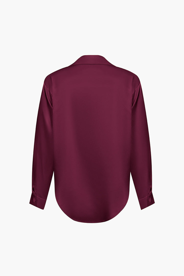 Women's Silk Satin Button Up Shirt Long Sleeve Blouse