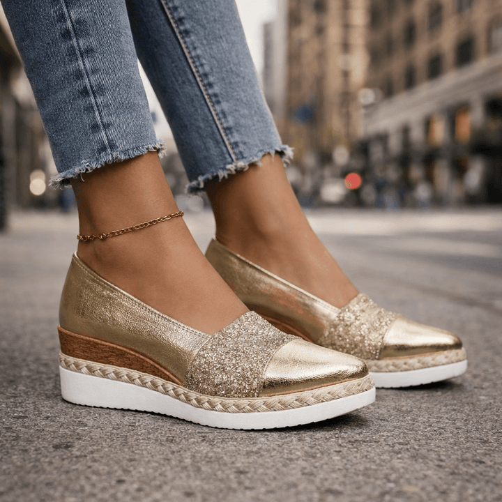 Women's Faux Leather Platform Wedge Loafers Slip On Shoes