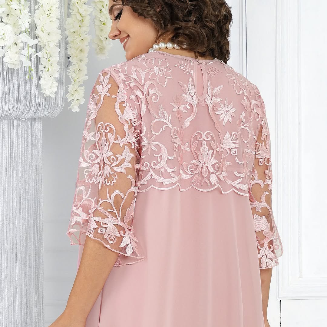Women’s Chiffon & Lace Layered Midi Shift Dress