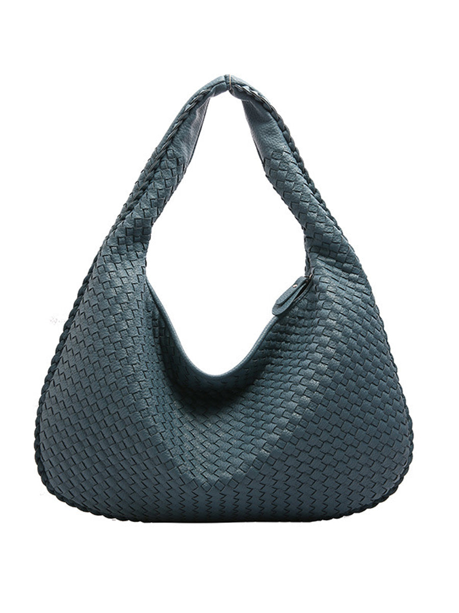 Women Woven Leather Hobo Bag Knot Shoulder Purse