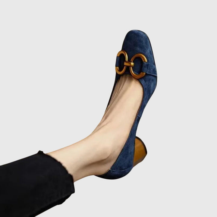 Women's Suede Block Heel Pumps Square Toe Slip On Dress Shoes