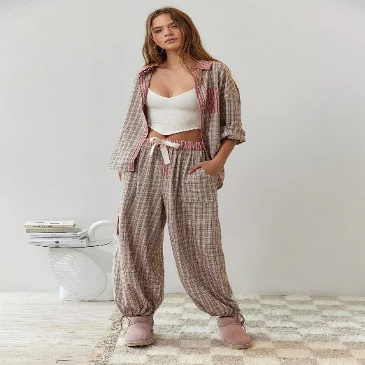 Ensemble de pyjama pour femme en lin, tenue d’intérieur et de nuit deux pièces