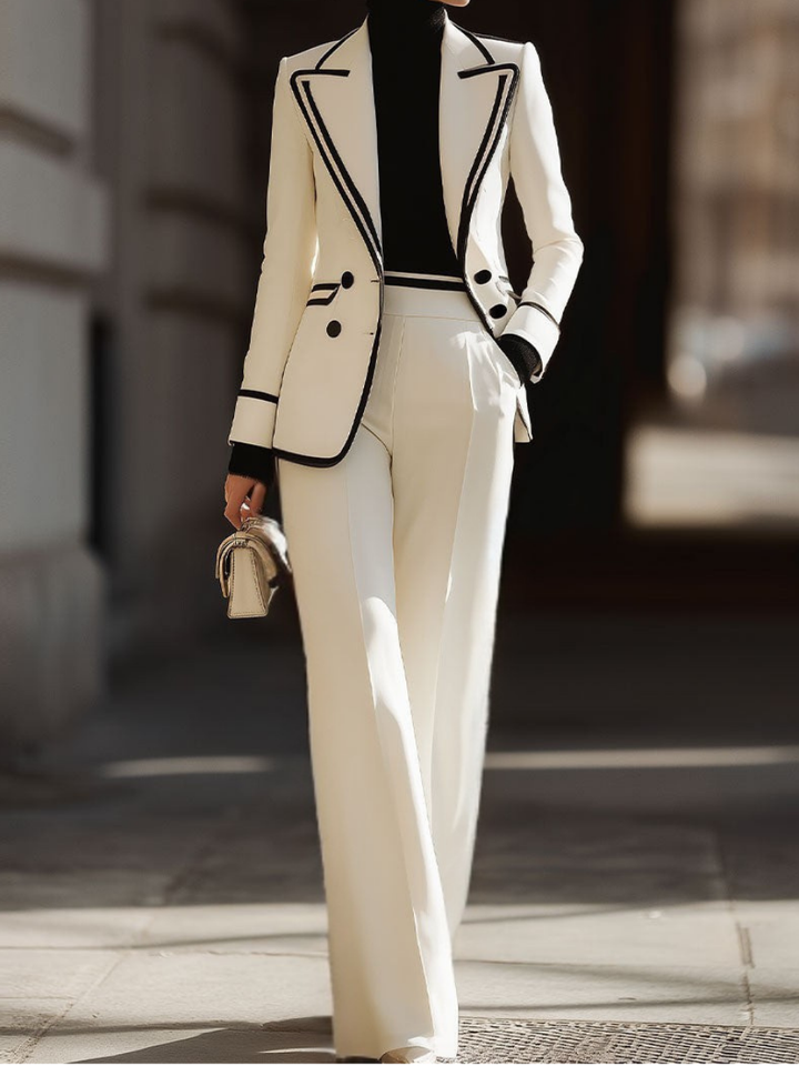 Women's Wool High-Waist Double-Breasted Wide-Leg Trouser Suit