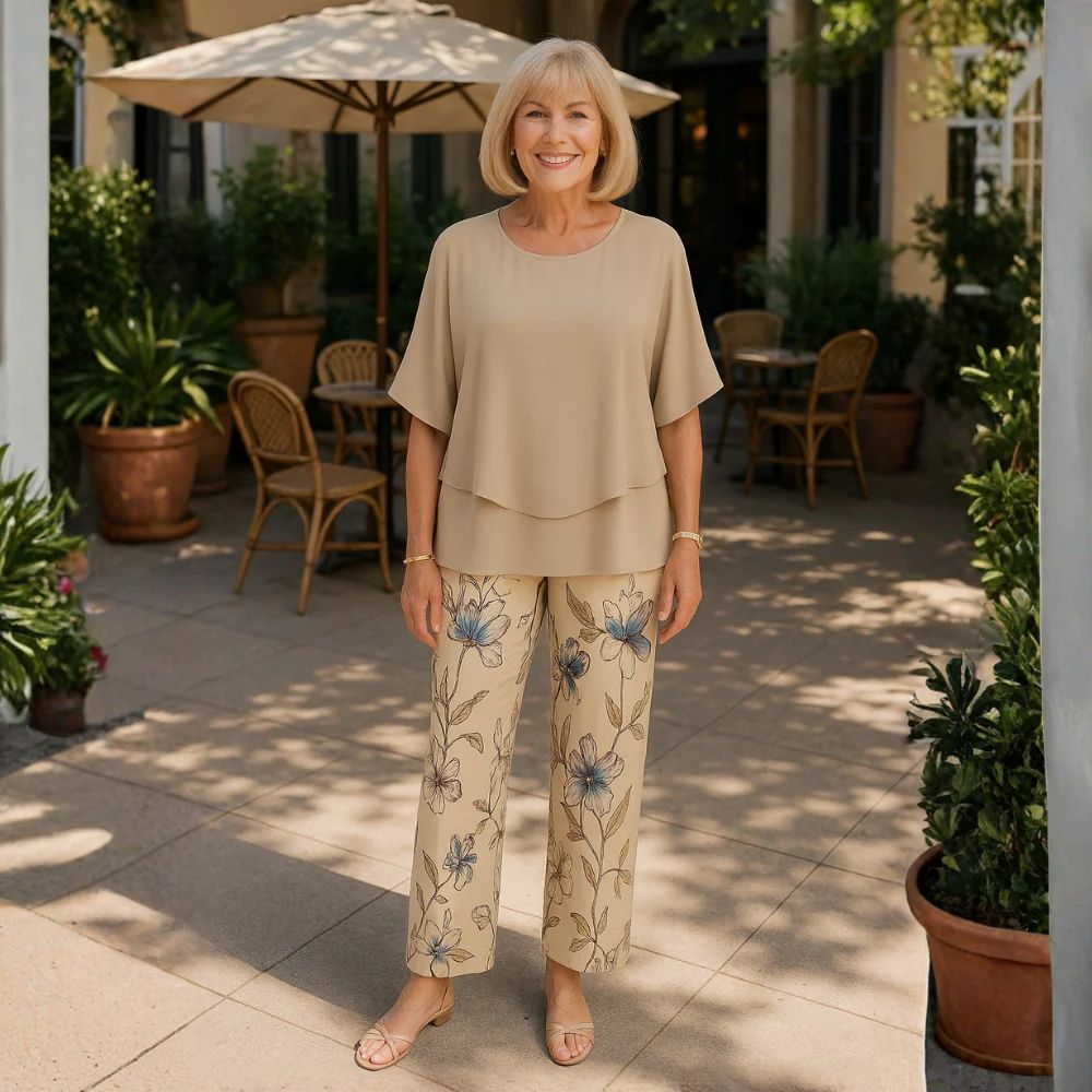 Women's Linen Two Piece Trouser Set Relaxed Fit Elegant Ladies Co-ord