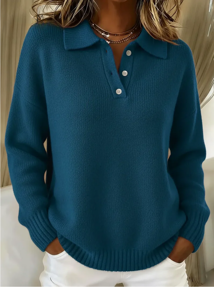Soft Knit Polo Sweater Women Merino Wool Mix Long Sleeve Collared Top