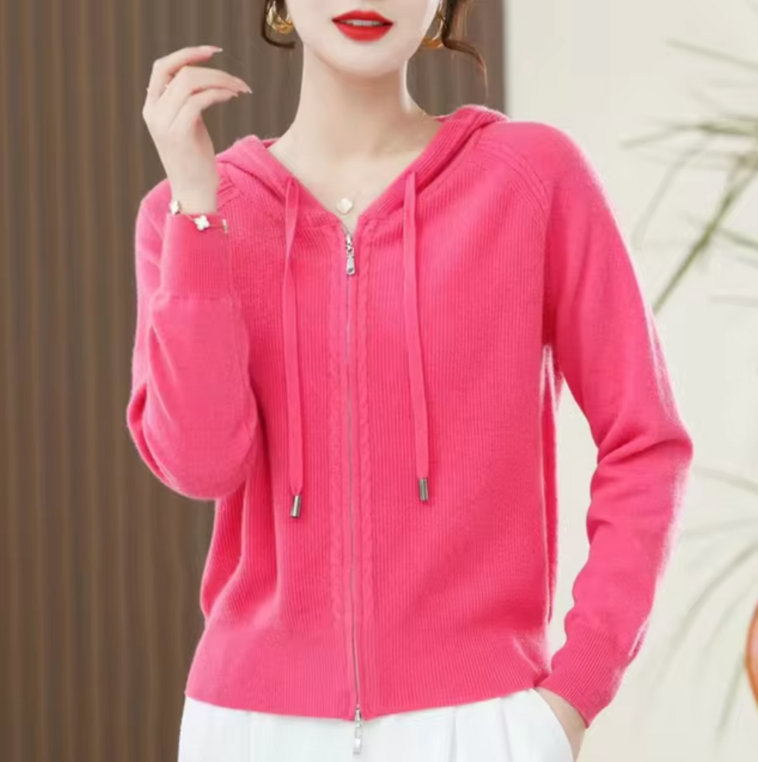 Women's Merino Wool Knit Zip-Up Hoodie