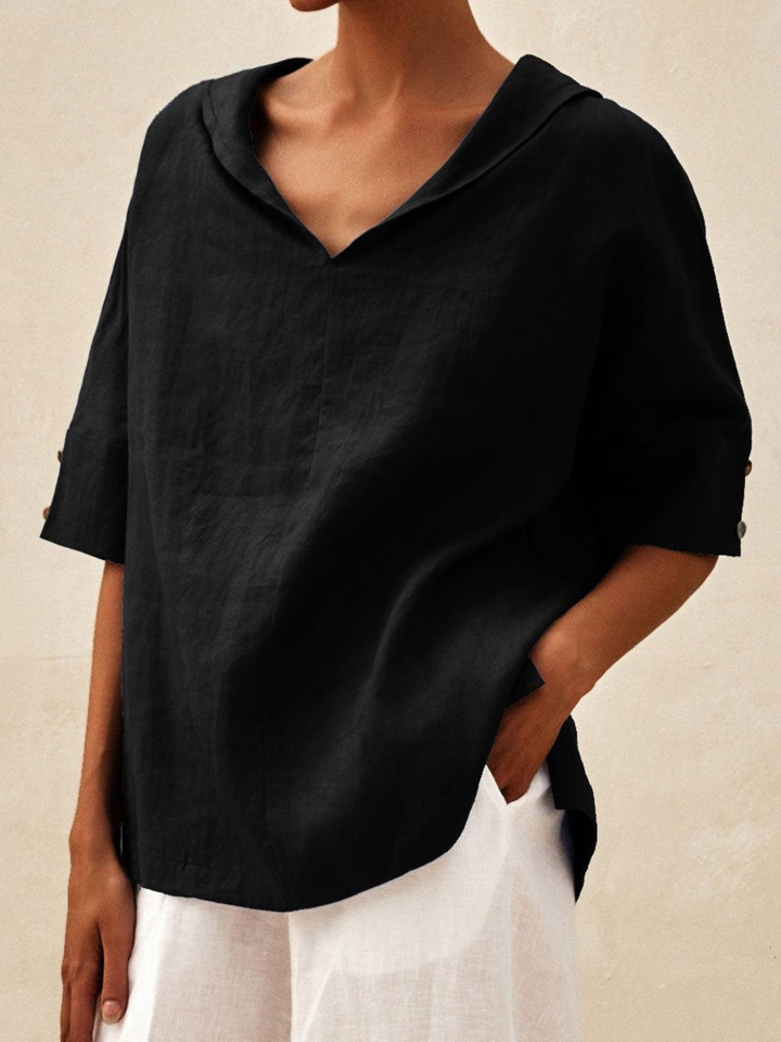Women's Linen Blouse V-Neck Casual Loose Tunic Top