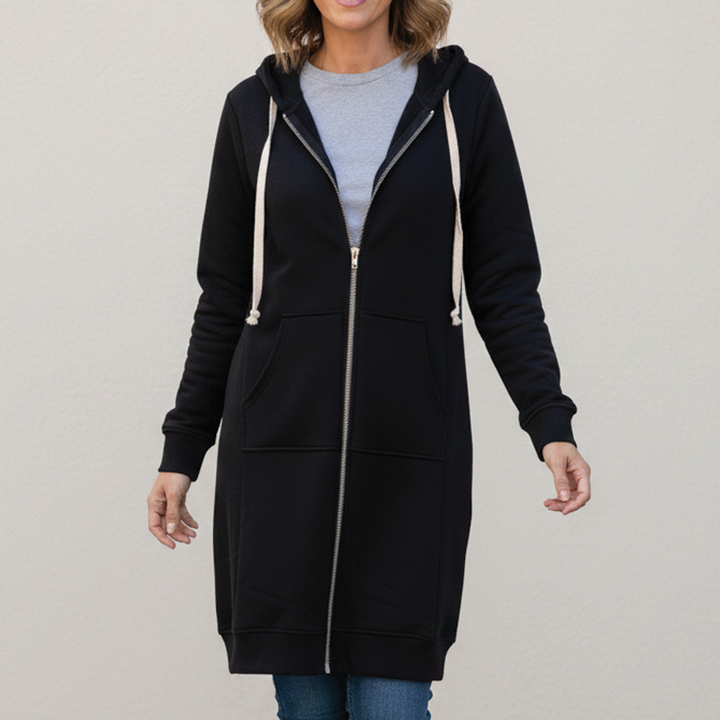 Women's Fleece Longline Zip Up Hoodie Jacket Coat Sweatshirt