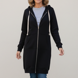Women's Fleece Longline Zip Up Hoodie Jacket Coat Sweatshirt