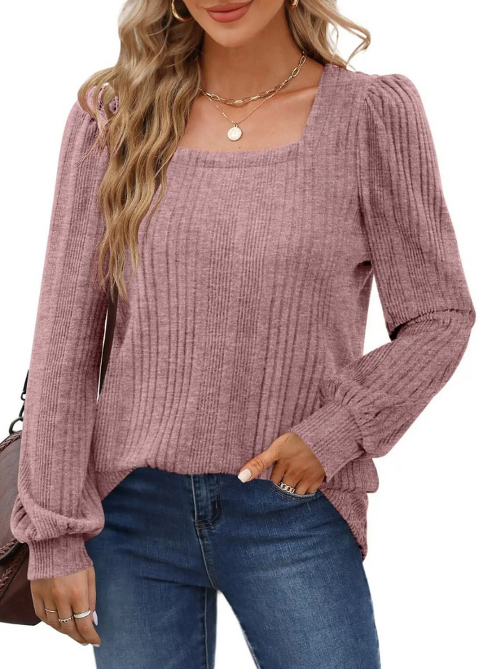 Women’s Square-Neck Long-Sleeve Knit Blouse