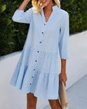 Women’s Linen-Blend Plaid Tiered Mini Shirt Dress