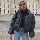 Women's Leather Puffer Jacket Coat
