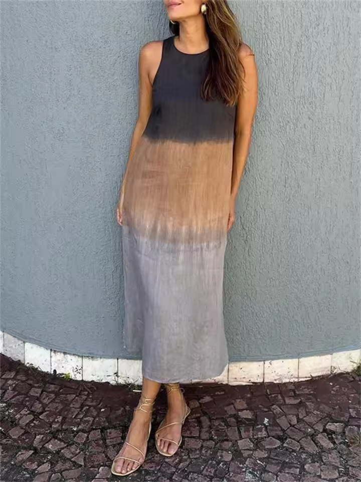 Women's Linen Sleeveless Ombre Maxi Dress