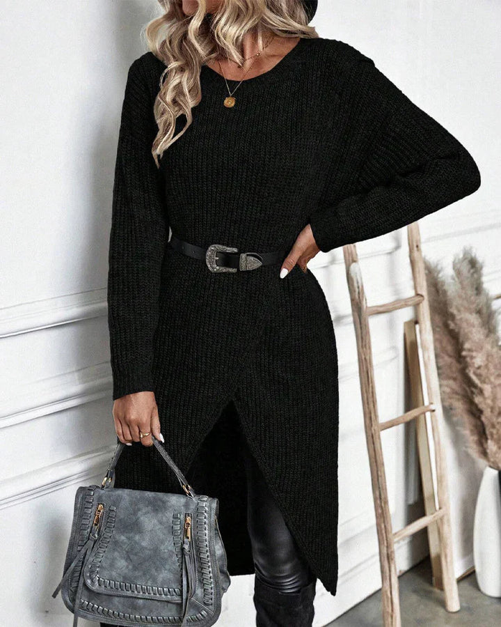 Women’s Merino Wool Longline Crewneck Knit Tunic Sweater