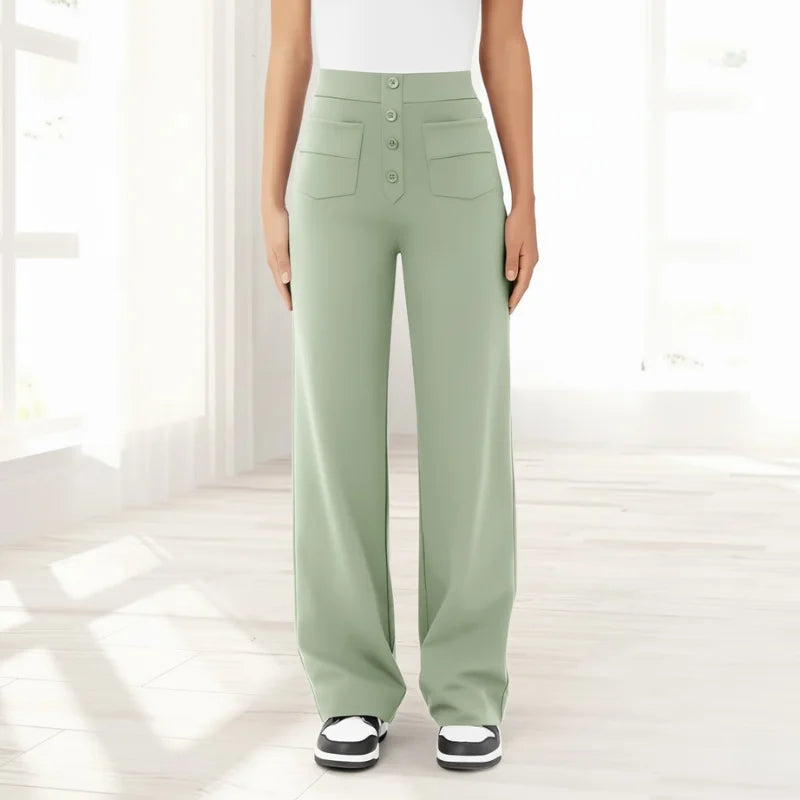 Women’s High Waisted Wide-Leg Knit Button-Fly Trousers