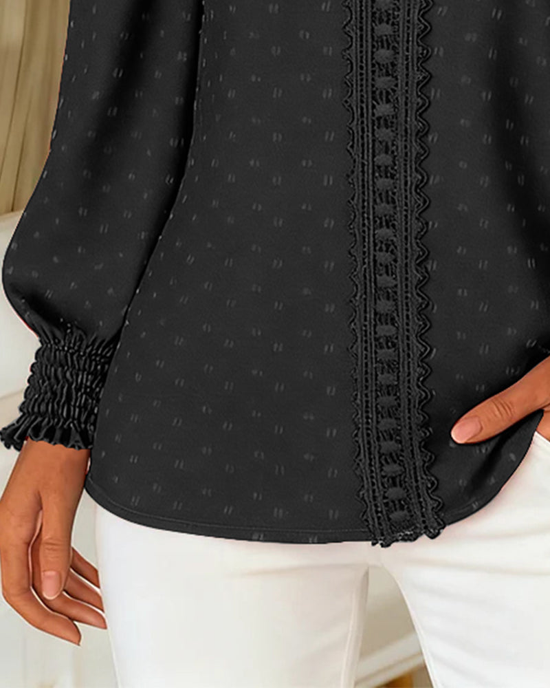 Women's Linen Long-Sleeve Round Neck Blouse