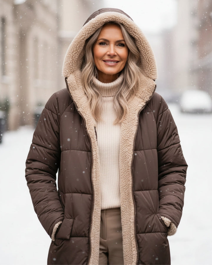 Women’s Long Hooded Fleece-Lined Puffer Coat