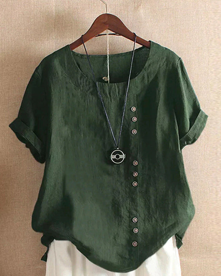 Women's Short Sleeve Linen Asymmetric Top Loose Fit Tunic Blouse
