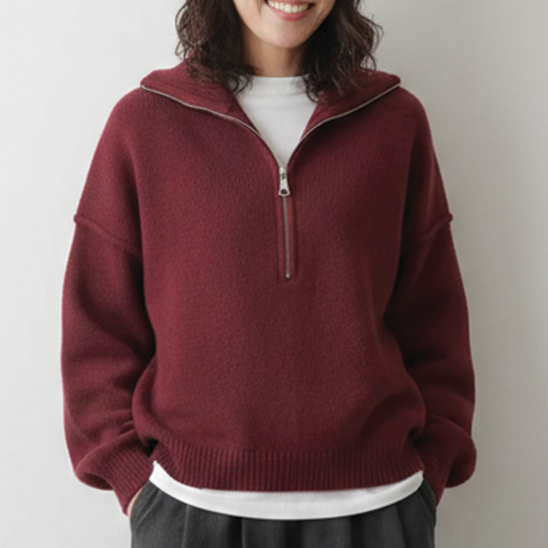 Women's Merino Wool Knit Half Zip Mock Neck Pullover Sweater