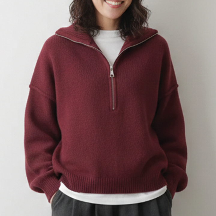 Women's Merino Wool Knit Half Zip Mock Neck Pullover Sweater