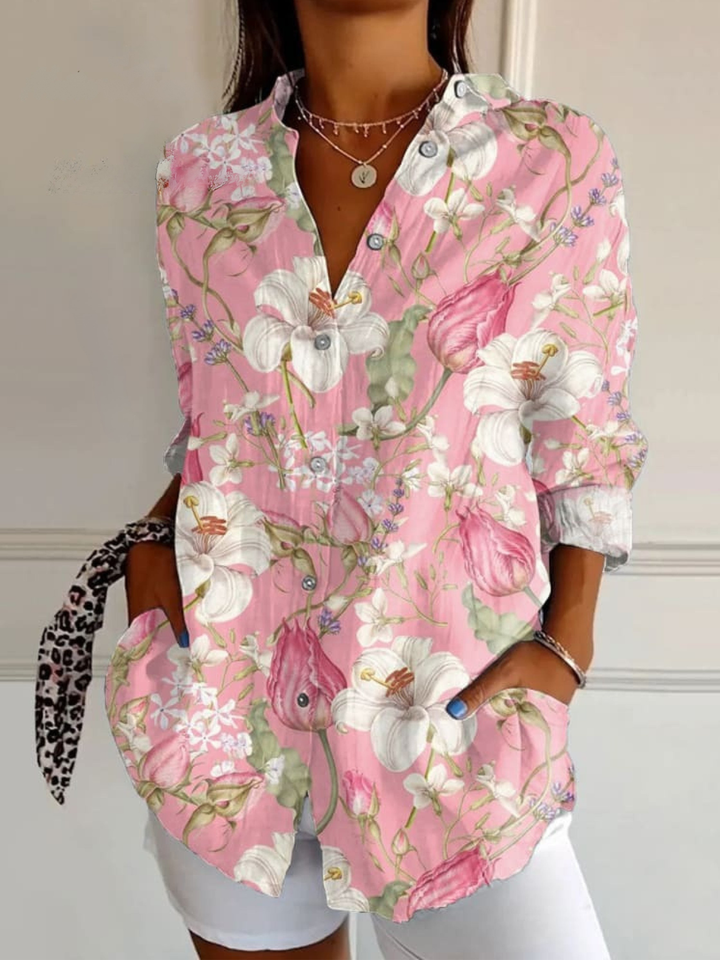 Women Linen Floral Shirt Pants Maxi Dress