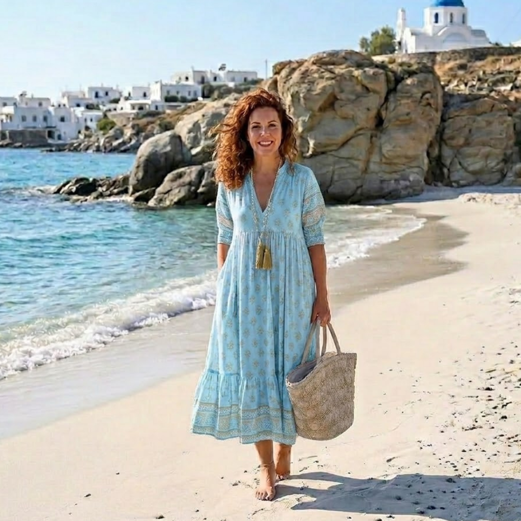 Women's Linen Maxi Tunic Kaftan Boho Beach Dress