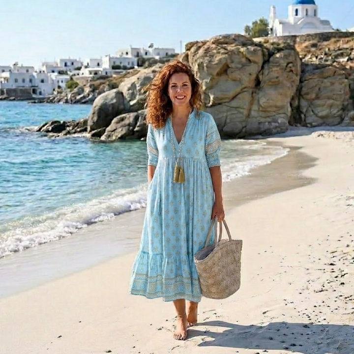 Women's Linen Maxi Tunic Kaftan Boho Beach Dress