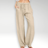 Women's Linen Wide Leg Trousers Elastic Waist Drawstring High Waisted Pants
