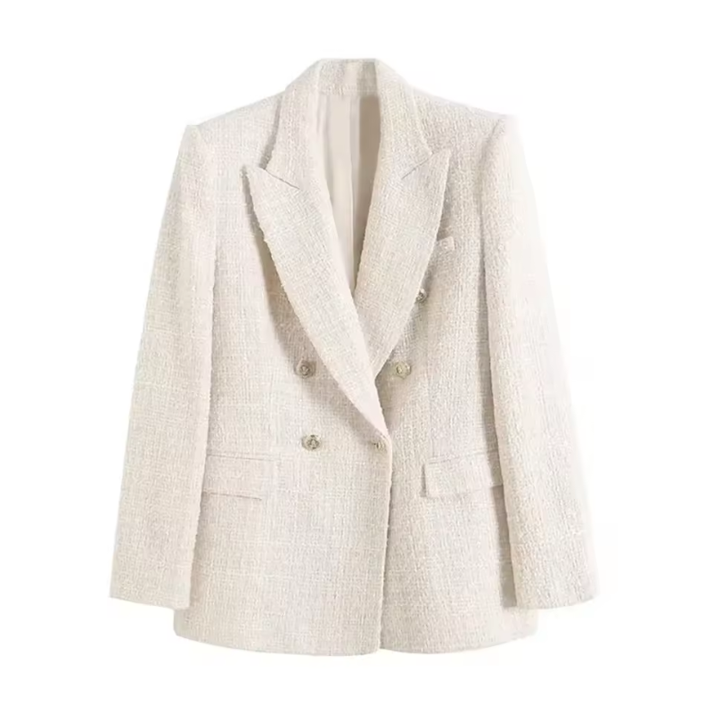 Women's Wool Mix Double Breasted Blazer Tailored Jacket
