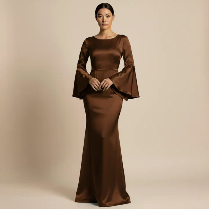 Women's Silk Bell Sleeve Long Evening Dress