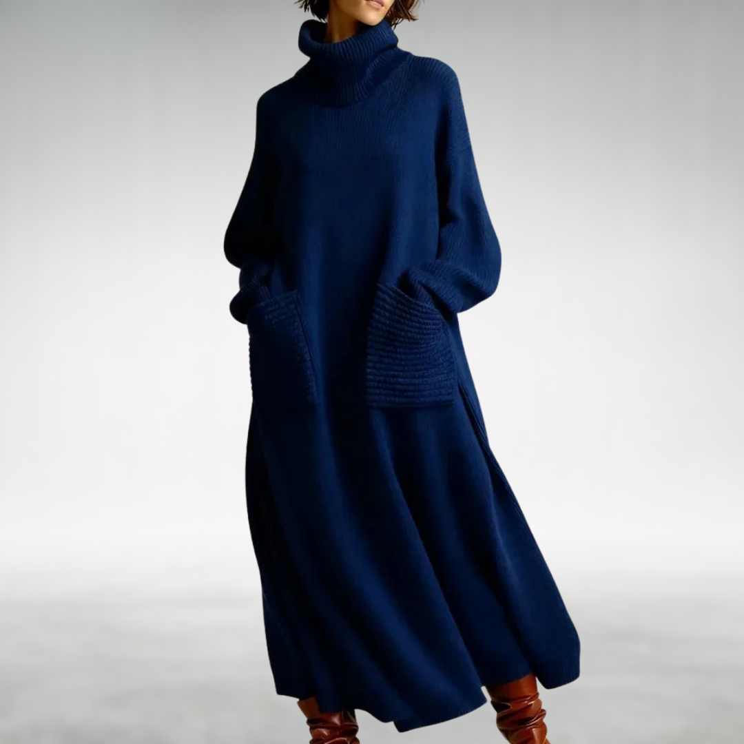 Dámské oversized pletené maxi šaty s rolákem