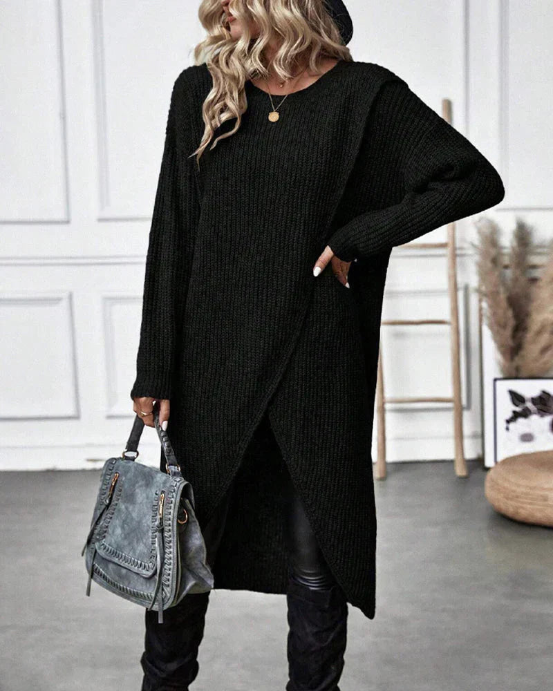 Women’s Merino Wool Longline Crewneck Knit Tunic Sweater