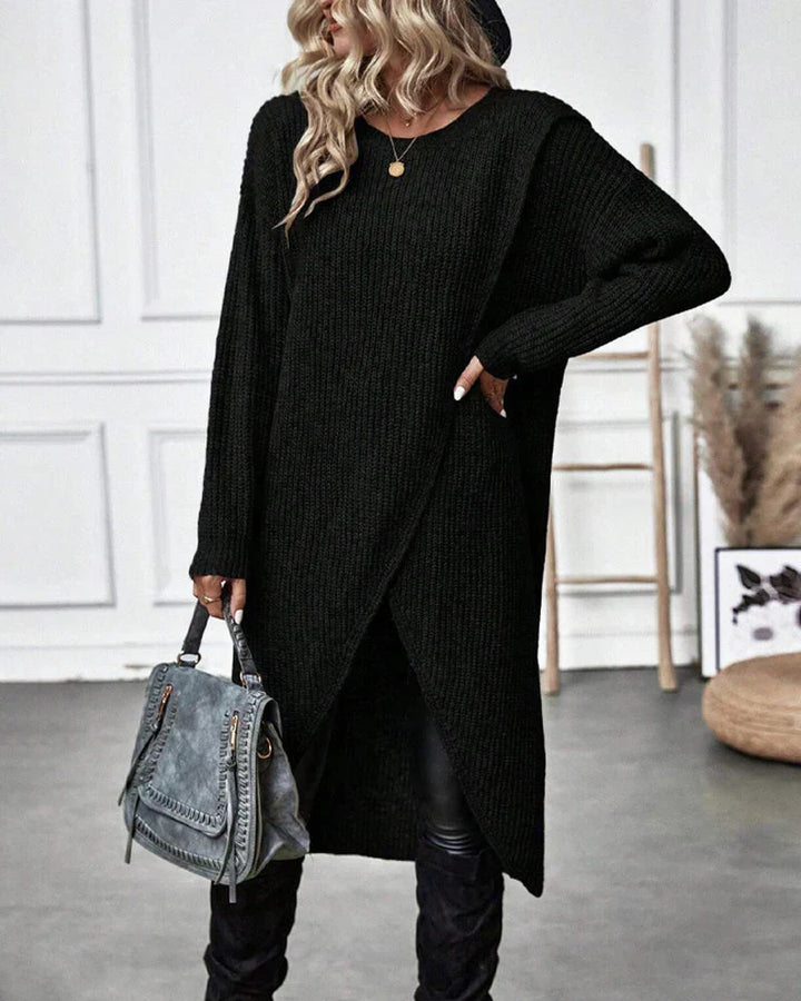 Women’s Merino Wool Longline Crewneck Knit Tunic Sweater