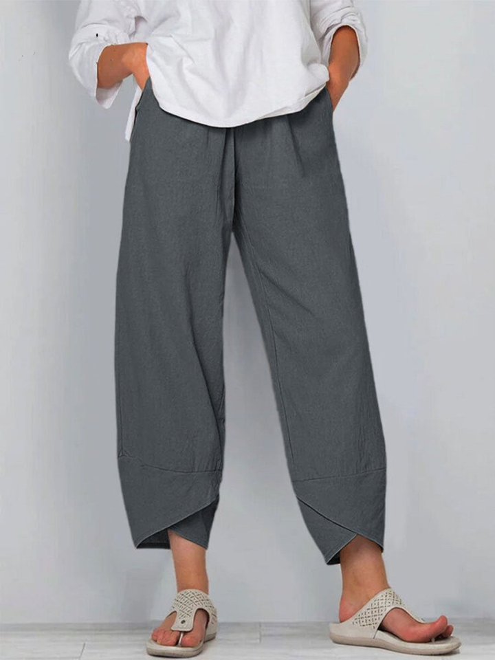 Women's Linen Harem Trousers Loose Fit Casual Wide Leg Trousers