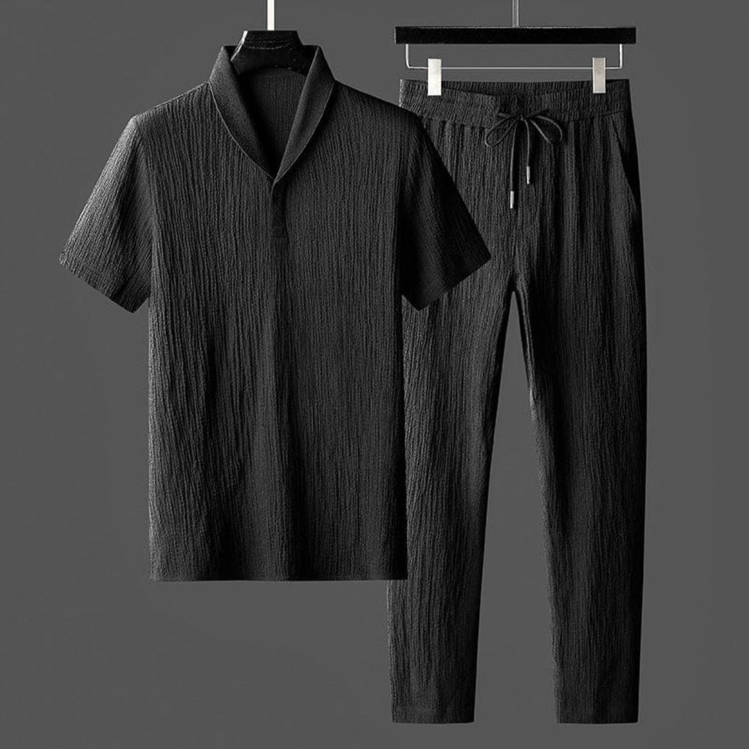 Men's Knit Shawl Collar Short Sleeve Shirt and Trousers Set