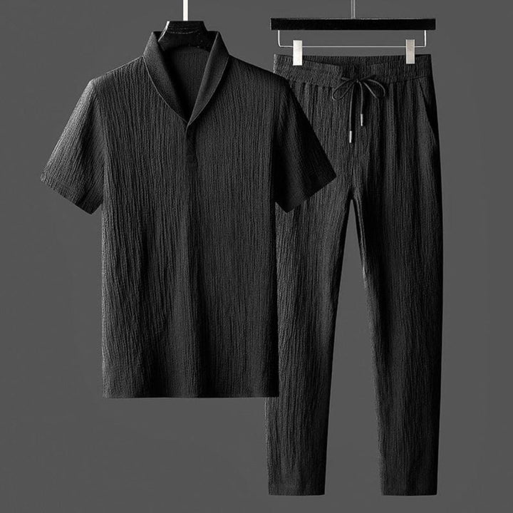 Men's Knit Shawl Collar Short Sleeve Shirt and Trousers Set