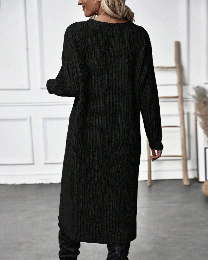 Women’s Merino Wool Longline Crewneck Knit Tunic Sweater