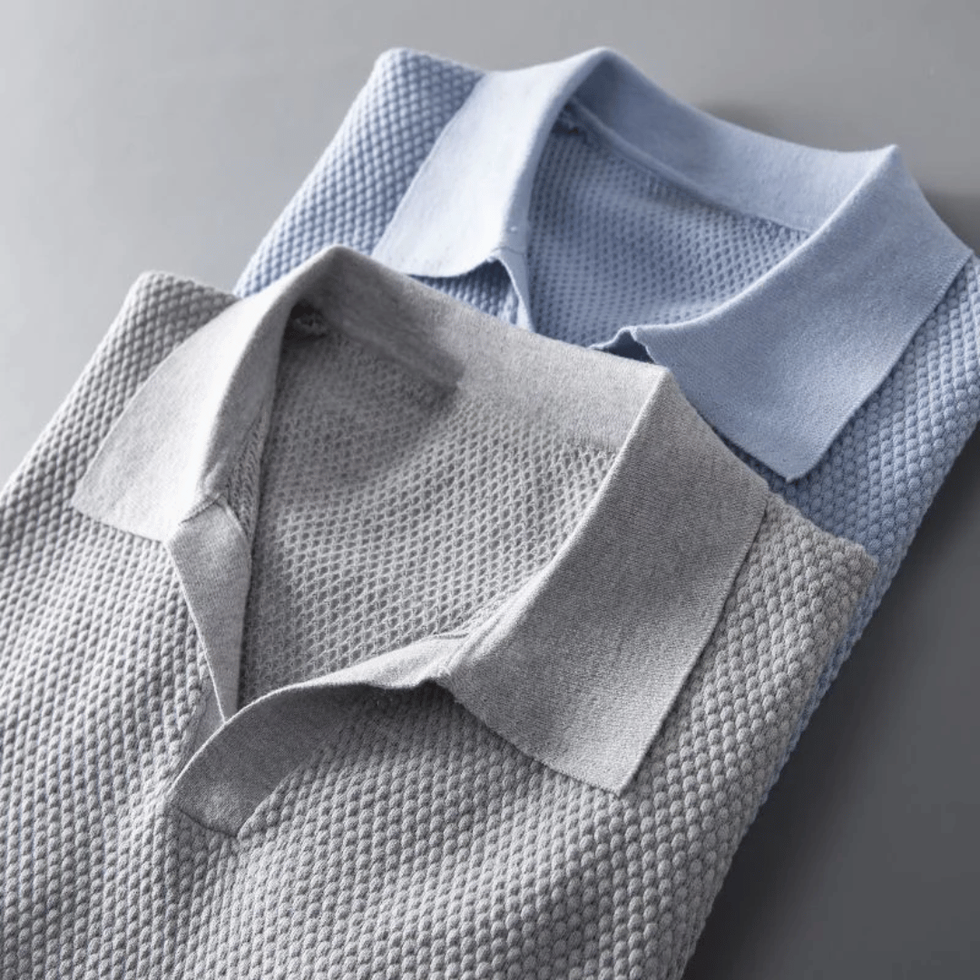 Men's Knit Polo Shirt Merino Wool Short Sleeve Pullover Top