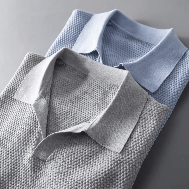 Men's Knit Polo Shirt Merino Wool Short Sleeve Pullover Top