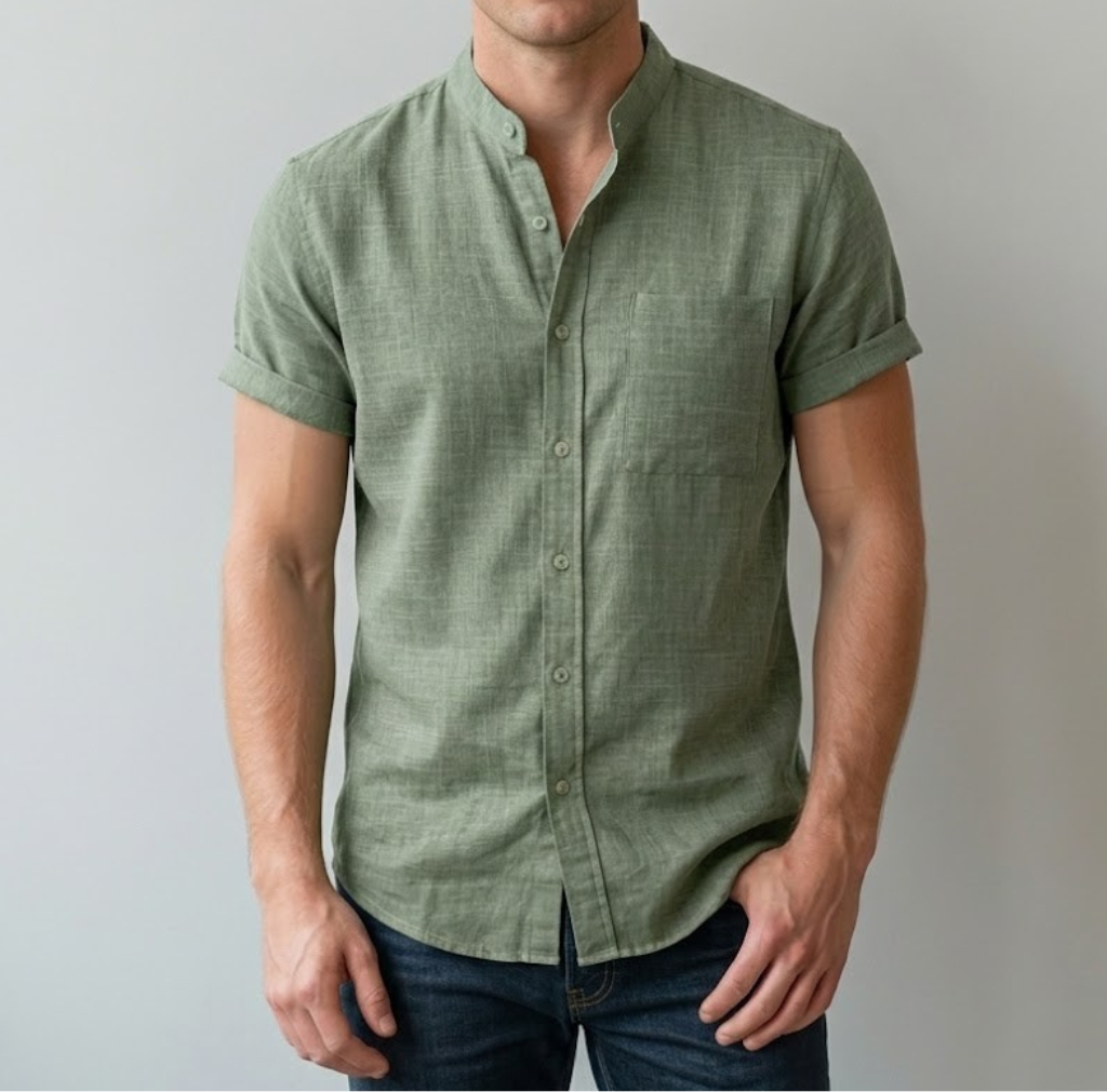 Men's Linen Stand Collar Short Sleeve Casual Shirt