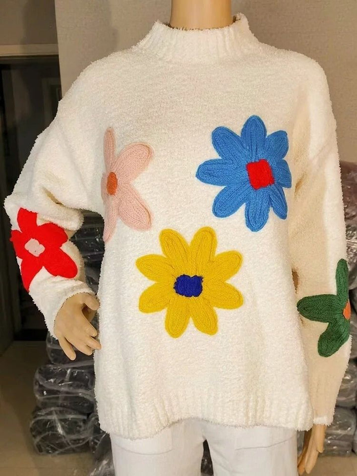 Women’s Floral Knit Crewneck Pullover Sweater
