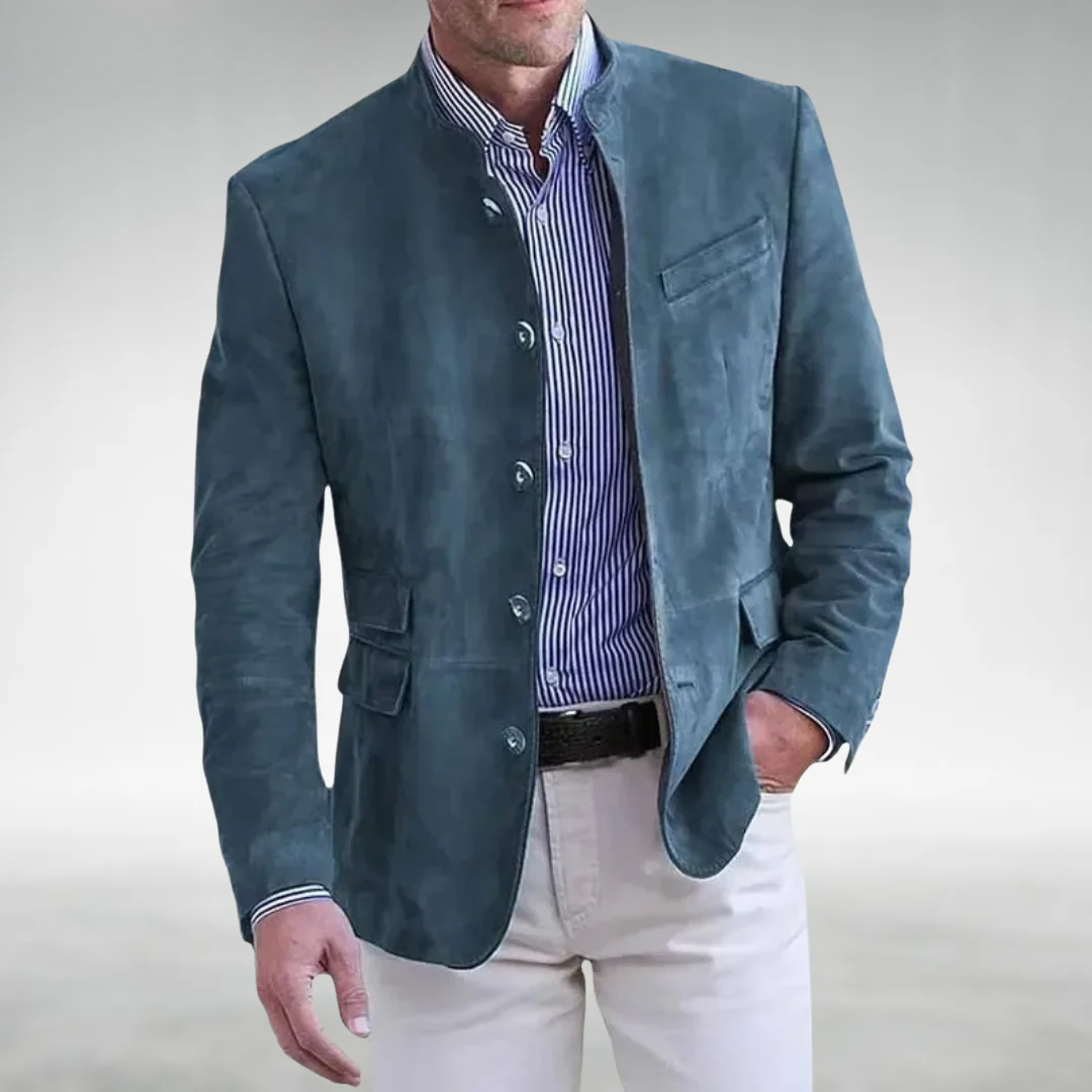 Men's Suede Leather Stand Collar Blazer Jacket