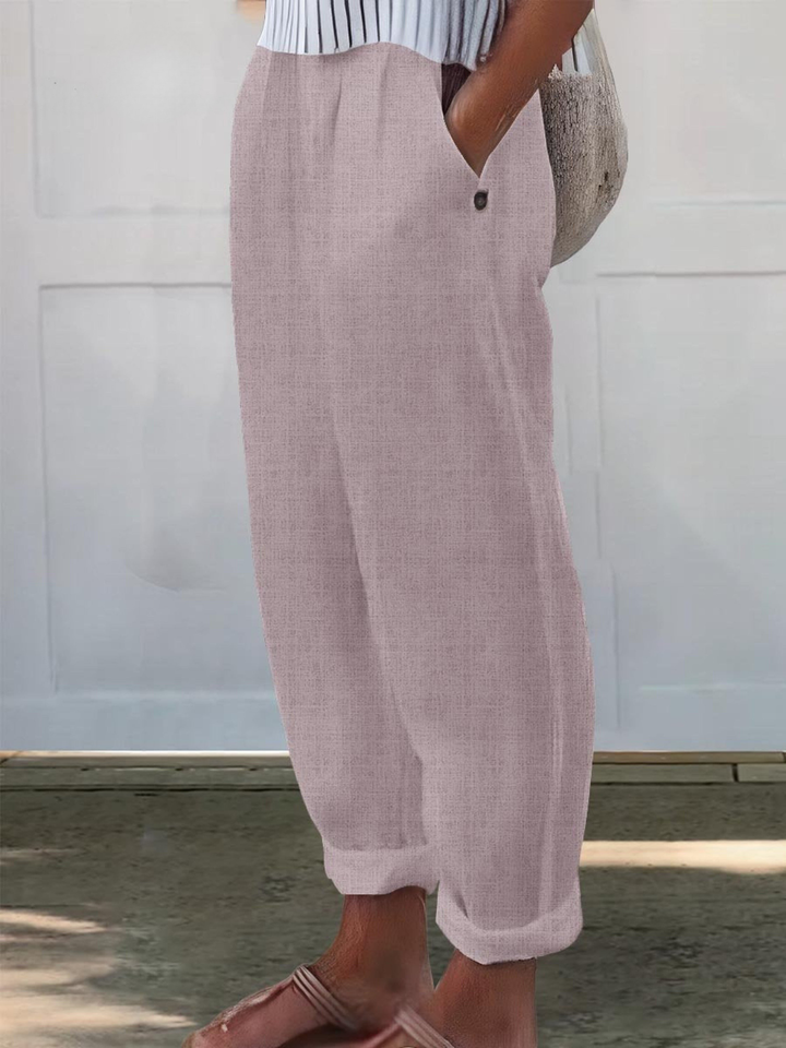 Linen Women's Trousers Loose Fit Casual Wide Leg Pants