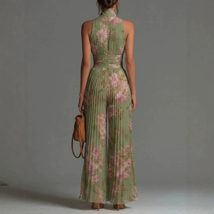 Women's Jumpsuit Satin Halter Neck Wide Leg Elegant Pleated Romper