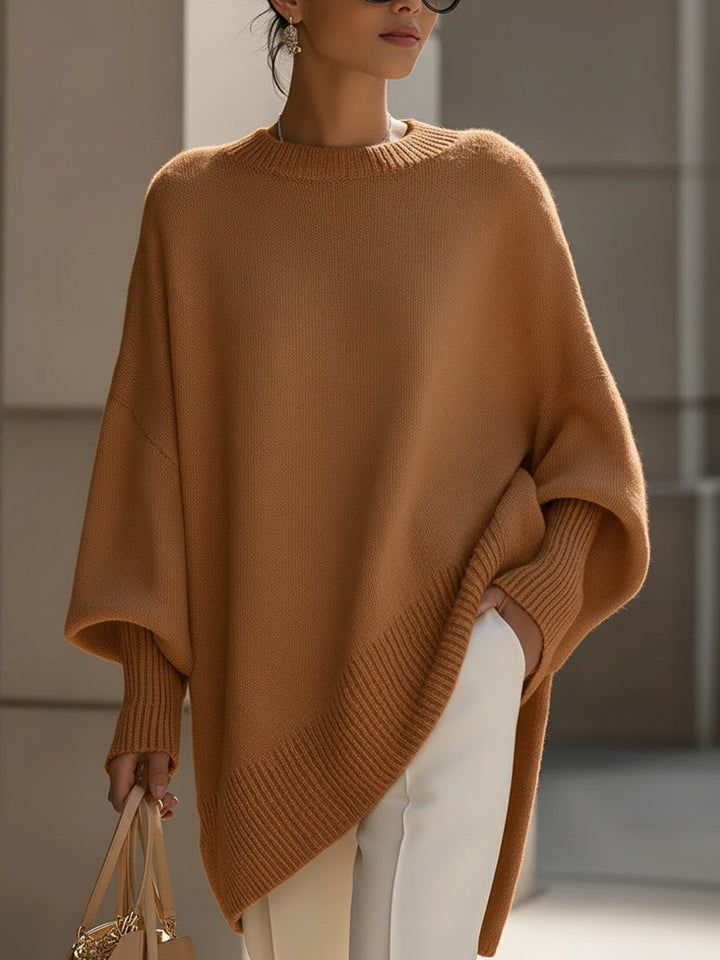 Women's Knit Oversized Asymmetrical Poncho Batwing Jumper Top