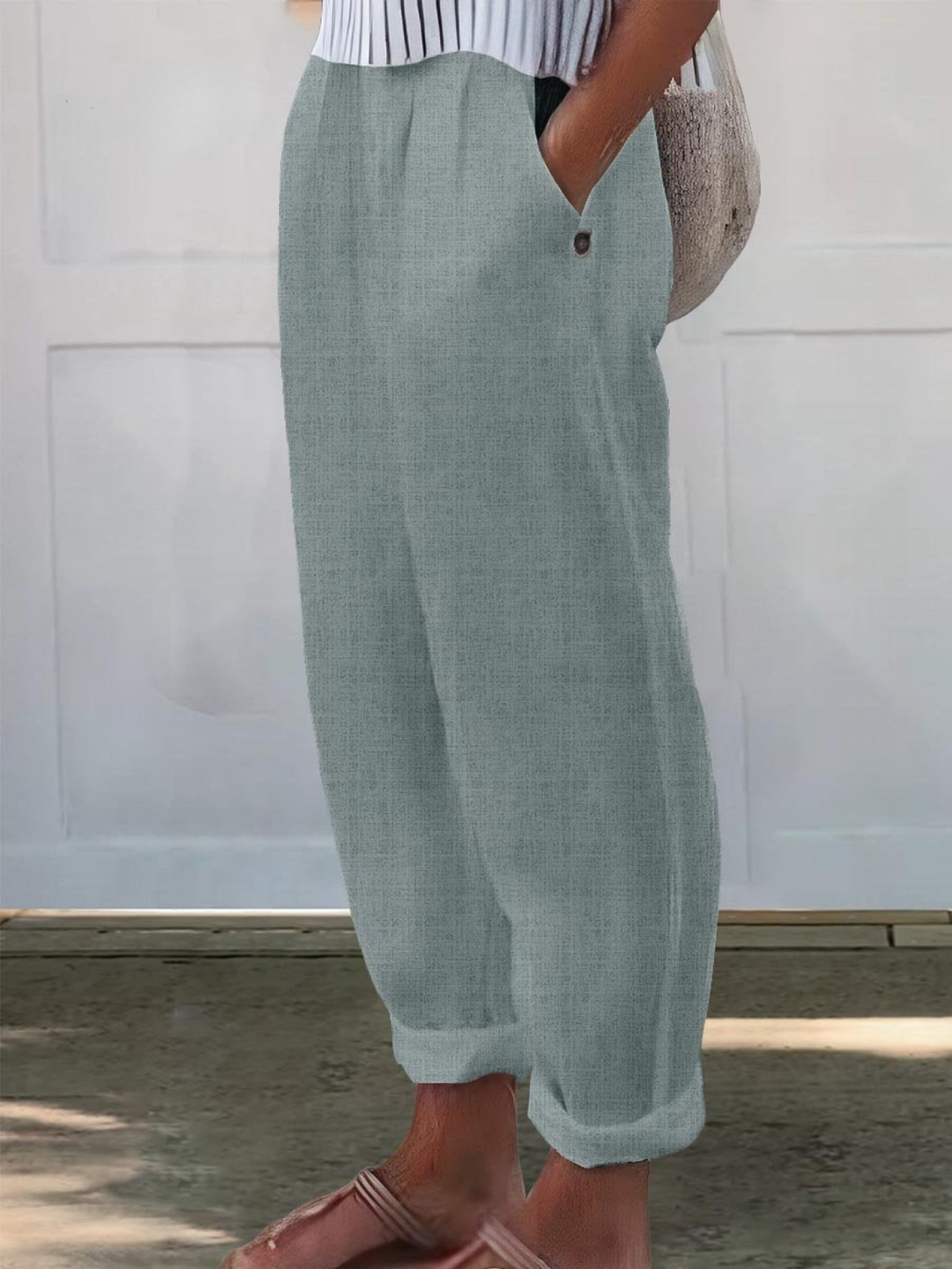 Linen Women's Trousers Loose Fit Casual Wide Leg Pants