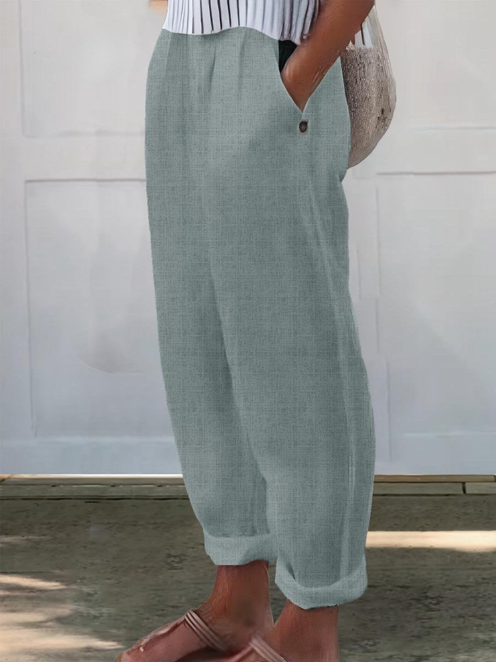 Linen Women's Trousers Loose Fit Casual Wide Leg Pants