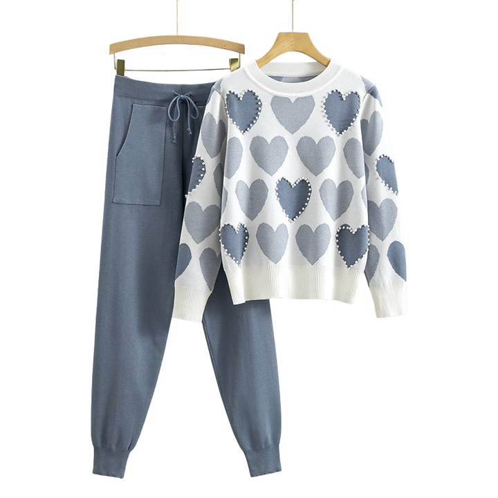 Women's Wool Heart Lounge Set Sweatshirt and Joggers Two Piece Tracksuit