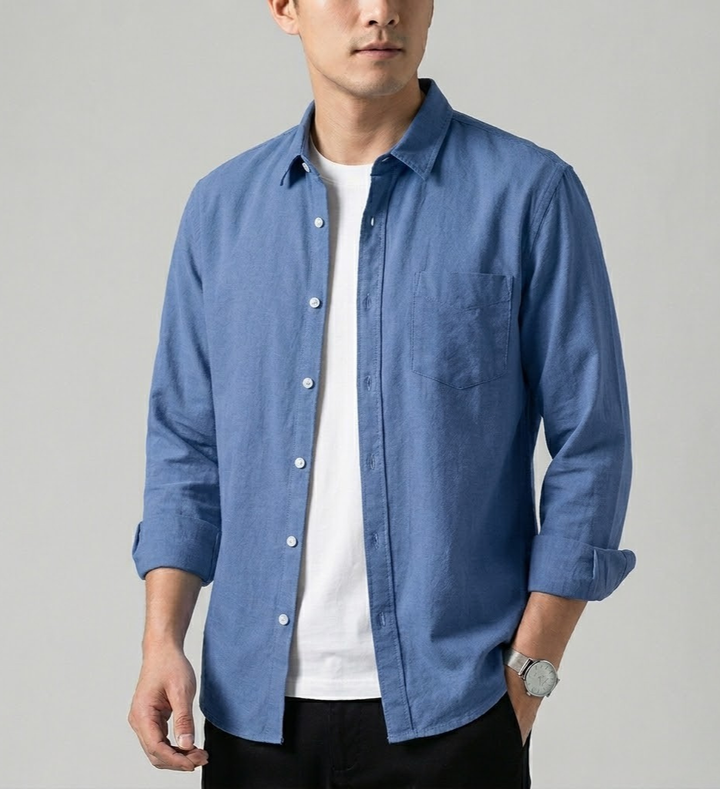 Men's Linen Button Down Long Sleeve Casual Shirt
